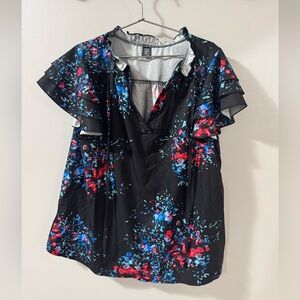 SHEIN Curve Black Floral Top Size 0XL
